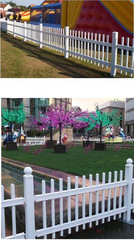 Example of a white picket upvc fence surrounding a children's play area